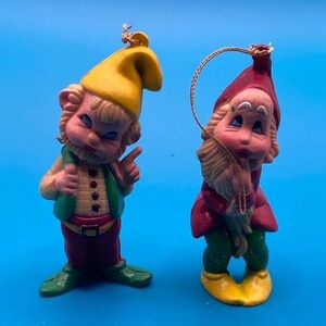 Vintage 1960s Macau Dwarf Elf 3" Figurine Ornaments (2)